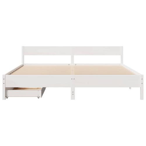 Massivholzbett ohne Matratze Weiß 160x200 Kiefernholz Jugendbett Bettgestell Bed Frame Bettrahmen für Wohnbereich Gästezimmer Schlafzimmer Herberge von HEFZGDB