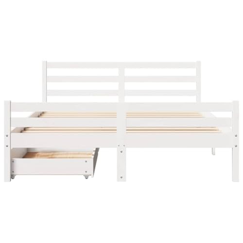 Massivholzbett ohne Matratze Weiß 160x200 Kiefernholz Jugendbett Gästebett Bed Frame Einzelbett für Gästezimmer Wohnbereich Herberge Schlafzimmer von HEFZGDB