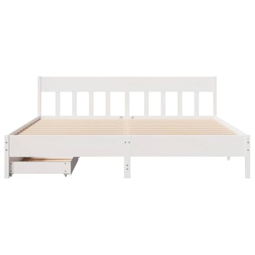Massivholzbett ohne Matratze Weiß 180x200 cm Kiefernholz Jugendbett Bettgestell Familienbett Doppelbett für Gästezimmer Wohnbereich Schlafzimmer Herberge von HEFZGDB