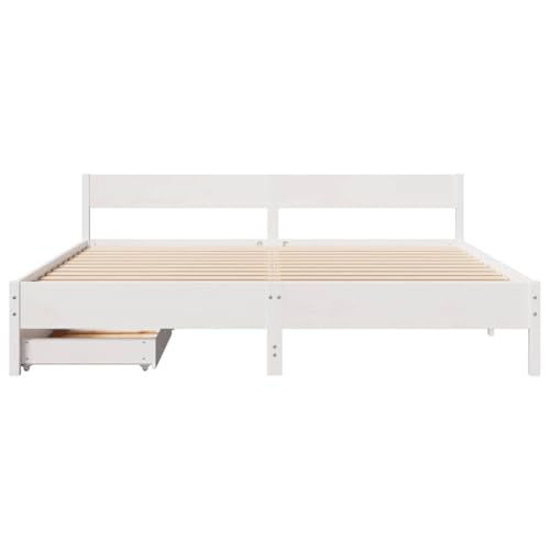 Massivholzbett ohne Matratze Weiß 200x200 cm Kiefernholz Jugendbett Bettgestell Bed Frame Bettrahmen für Wohnbereich Gästezimmer Schlafzimmer Herberge von HEFZGDB