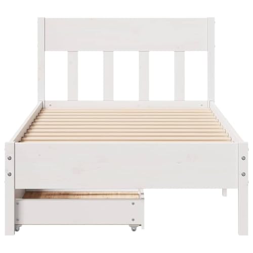Massivholzbett ohne Matratze Weiß 75x190 cm Kiefernholz Jugendbett Bettgestell Familienbett Doppelbett für Gästezimmer Wohnbereich Schlafzimmer Herberge von HEFZGDB