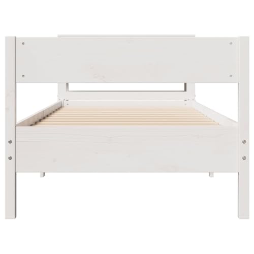 Massivholzbett ohne Matratze Weiß 90x200 cm Kiefernholz Jugendbett Gästebett Familienbett Bettrahmen für Herberge Wohnbereich Gästezimmer Schlafzimmer von HEFZGDB