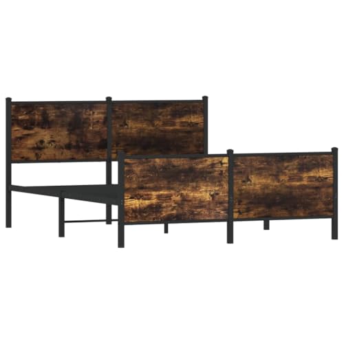 Metallbett ohne Matratze Räuchereiche 150x200 cm Jugendbett Gästebett Familienbett Bettrahmen für Herberge Schlafzimmer Wohnbereich Gästezimmer von HEFZGDB