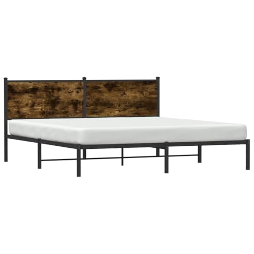 Metallbett ohne Matratze Räuchereiche 180x200 cm Jugendbett Gästebett Familienbett Bettrahmen für Herberge Schlafzimmer Wohnbereich Gästezimmer von HEFZGDB