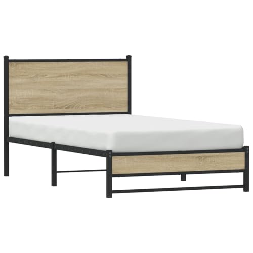 Metallbett ohne Matratze Sonoma-Eiche 107x203 cm Jugendbett Gästebett Familienbett Bettrahmen für Herberge Schlafzimmer Wohnbereich Gästezimmer von HEFZGDB