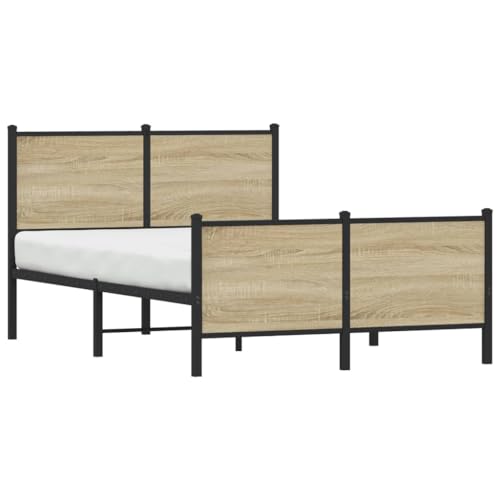 Metallbett ohne Matratze Sonoma-Eiche 120x190 cm Jugendbett Gästebett Familienbett Bettrahmen für Herberge Schlafzimmer Wohnbereich Gästezimmer von HEFZGDB