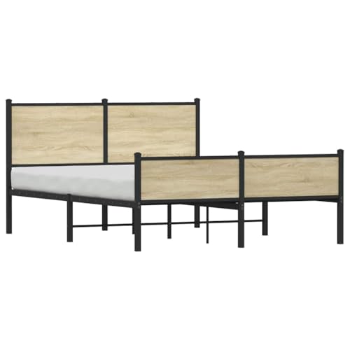 Metallbett ohne Matratze Sonoma-Eiche 137x190 cm Jugendbett Gästebett Familienbett Bettrahmen für Herberge Schlafzimmer Wohnbereich Gästezimmer von HEFZGDB