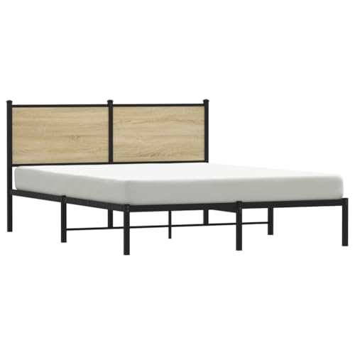 Metallbett ohne Matratze Sonoma-Eiche 137x190 cm Jugendbett Gästebett Familienbett Bettrahmen für Herberge Schlafzimmer Wohnbereich Gästezimmer von HEFZGDB