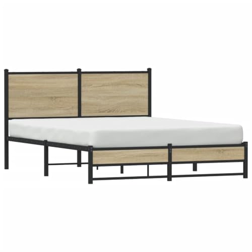 Metallbett ohne Matratze Sonoma-Eiche 140x200 cm Jugendbett Gästebett Familienbett Bettrahmen für Herberge Schlafzimmer Wohnbereich Gästezimmer von HEFZGDB