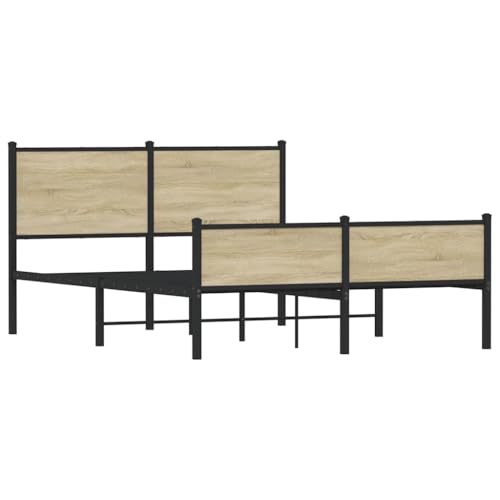Metallbett ohne Matratze Sonoma-Eiche 150x200 cm Jugendbett Gästebett Familienbett Bettrahmen für Herberge Schlafzimmer Wohnbereich Gästezimmer von HEFZGDB