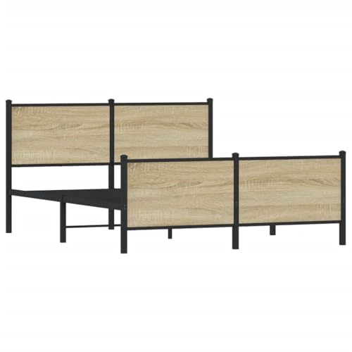 Metallbett ohne Matratze Sonoma-Eiche 150x200 cm Jugendbett Gästebett Familienbett Bettrahmen für Herberge Schlafzimmer Wohnbereich Gästezimmer von HEFZGDB