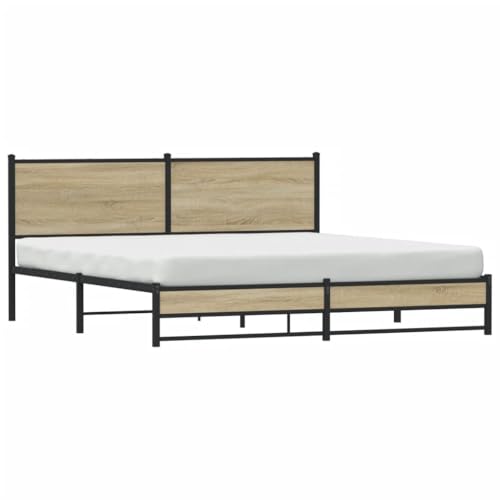 Metallbett ohne Matratze Sonoma-Eiche 160x200 cm Jugendbett Gästebett Familienbett Bettrahmen für Herberge Schlafzimmer Wohnbereich Gästezimmer von HEFZGDB