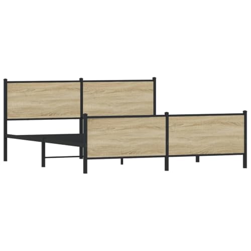 Metallbett ohne Matratze Sonoma-Eiche 200x200 cm Jugendbett Gästebett Familienbett Bettrahmen für Herberge Schlafzimmer Wohnbereich Gästezimmer von HEFZGDB