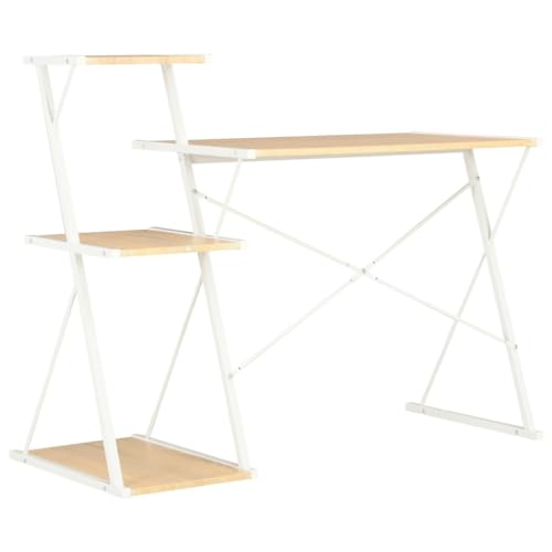 Schreibtisch mit Regal Weiß und Eiche 116×50×93 cm Büro Schreibtisch Gaming Schreibtisch Pc Tisch Klein Computer Table für Arbeitszimmer Wohnbereich Schlafzimmer Küche von HEFZGDB