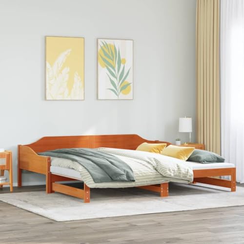 Tagesbett Ausziehbar Wachsbraun 90x200 cm Massivholz Kiefer Jugendbett Gästebett Einzelbetten Doppelbett für Wohnbereich Schlafzimmer Herberge Gästezimmer von HEFZGDB