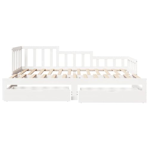 Tagesbett Ausziehbar mit Schubladen ohne Matratze Weiß 80x200cm Daybed Gästebett Familienbett Doppelbett für Gästezimmer Wohnbereich Herberge Schlafzimmer Tagesbett Ausziehbar mit Schubladen ohne Matratze Weiß 80x200cm Daybed Gästebett Familienbett Doppelbett für Gästezimmer Wohnbereich Herberge Schlafzimmer von HEFZGDB