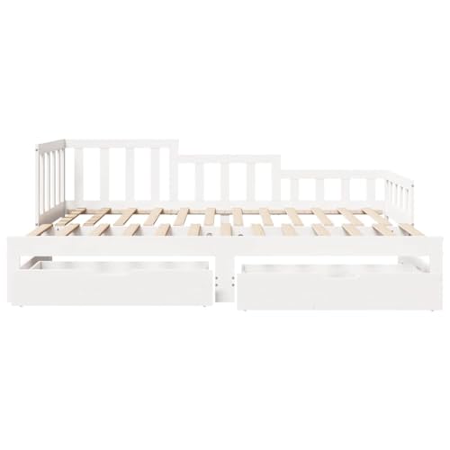 Tagesbett Ausziehbar mit Schubladen ohne Matratze Weiß 90x190cm Daybed Gästebett Familienbett Doppelbett für Gästezimmer Wohnbereich Herberge Schlafzimmer Tagesbett Ausziehbar mit Schubladen ohne Matratze Weiß 90x190cm Daybed Gästebett Familienbett Doppelbett für Gästezimmer Wohnbereich Herberge Schlafzimmer von HEFZGDB