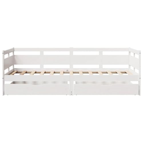 Tagesbett mit Schubladen Weiß 80x200 cm Kiefernholz Jugendbett Gästebett Einzelbetten Bettrahmen für Herberge Gästezimmer Schlafzimmer Wohnbereich von HEFZGDB