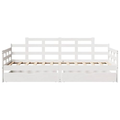 Tagesbett mit Schubladen Weiß 90x190 cm Kiefernholz Daybed Gästebett Bed Frame Einzelbett für Herberge Wohnbereich Gästezimmer Schlafzimmer von HEFZGDB