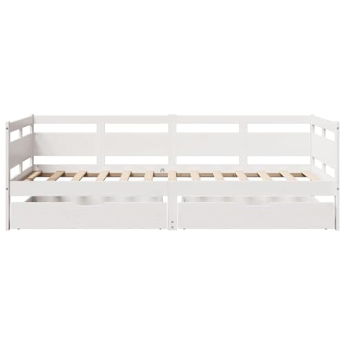 Tagesbett mit Schubladen Weiß 90x190 cm Kiefernholz Jugendbett Gästebett Einzelbetten Bettrahmen für Herberge Gästezimmer Schlafzimmer Wohnbereich von HEFZGDB