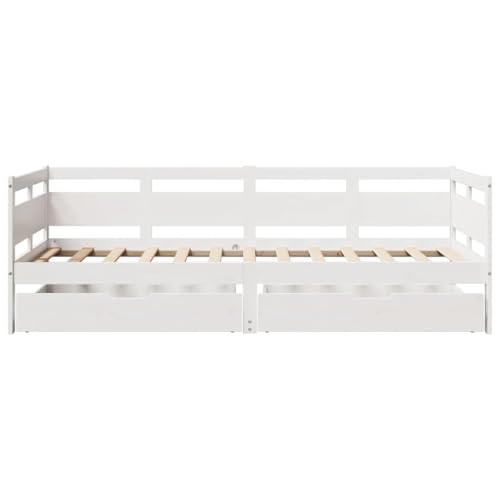 Tagesbett mit Schubladen Weiß 90x200 cm Kiefernholz Jugendbett Gästebett Einzelbetten Bettrahmen für Herberge Gästezimmer Schlafzimmer Wohnbereich Tagesbett mit Schubladen Weiß 90x200 cm Kiefernholz Jugendbett Gästebett Einzelbetten Bettrahmen für Herberge Gästezimmer Schlafzimmer Wohnbereich von HEFZGDB