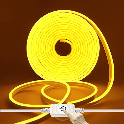 HEGEHE Dimmbar Neon LED Streifen, 12V 2835 LED Strip Wasserdicht Diffusion Silikon Neon Flex LED Lichtband Schlauch für Innen Aussenbereich Heim Küche DIY Deko (Gelb, 5M) von HEGEHE