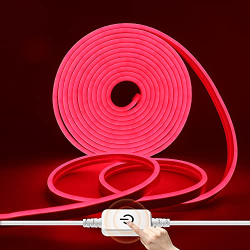 HEGEHE Dimmbar Neon LED Streifen, 12V 2835 LED Strip Wasserdicht Diffusion Silikon Neon Flex LED Lichtband Schlauch für Innen Aussenbereich Heim Küche DIY Deko (Rot, 5M) von HEGEHE