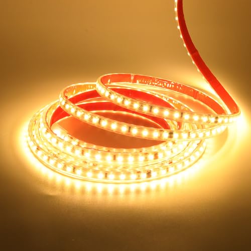 HEGEHE 220V LED Streifen (Gleichrichter mit IC), 2835 SMD 120leds/m IP65 Wasserdicht, Flexibles Selbstklebend LED Leuchtband Lichtband Strip für Heim DIY Festival Dekoration (Warmweiß, 1M) von HEGEHE