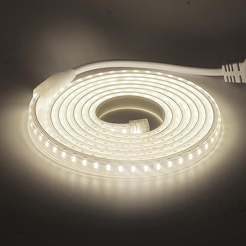 HEGEHE 220V Naturweiß LED Strip Streifen, 2835 SMD 120leds/m IP65 Wasserdicht, Kein Bleidraht, Flex LED Leiste Lichtband für Schlafzimmer Küche Home Innendekoration (Naturweiß, 11M) von HEGEHE