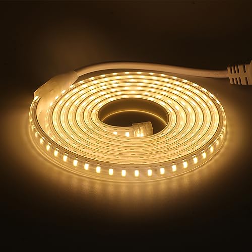 HEGEHE 220V Warmweiß LED Strip Streifen, 2835 SMD 120leds/m IP65 Wasserdicht, Kein Bleidraht, Flex LED Leiste Lichtband für Schlafzimmer Küche Home Innendekoration (Warmweiß, 13M) von HEGEHE