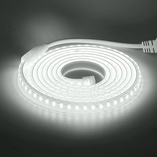 HEGEHE 220V Weiß LED Strip Streifen, 2835 SMD 120leds/m IP65 Wasserdicht, Kein Bleidraht, Flex LED Leiste Lichtband für Schlafzimmer Küche Home Innendekoration (Weiß, 15M) von HEGEHE