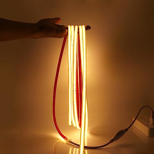 HEGEHE 230V COB LED Streifen Selbstklebend, 288leds/m Superhell Hohe Dichte, Flexibles COB LED Lichtband Strip für DIY Innenbeleuchtung Projekte (Warmweiß, 12M) von HEGEHE