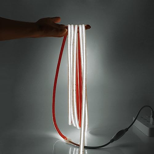 HEGEHE 230V COB LED Streifen Selbstklebend, 288leds/m Superhell Hohe Dichte, Flexibles COB LED Lichtband Strip für DIY Innenbeleuchtung Projekte (Weiß, 12M) von HEGEHE
