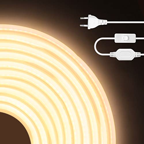 HEGEHE 230V COB Neon LED Streifen mit Schalter, IP65 Wasserdicht Superhell Hohe Dichte 288leds/m Flex LED Lichtband für Innen Aussenbereich Festival DIY Deko (Natürliches Weiß, 15M) von HEGEHE