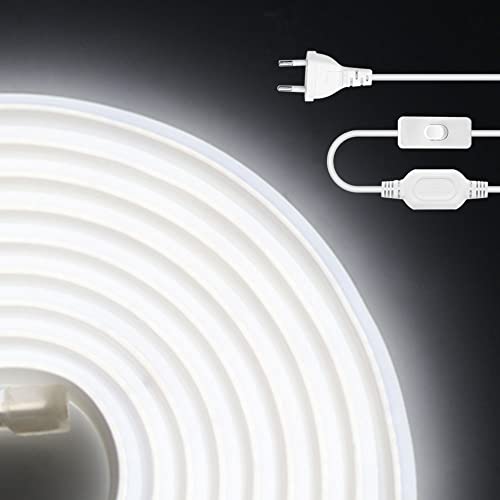 HEGEHE 230V COB Neon LED Streifen mit Schalter, IP65 Wasserdicht Superhell Hohe Dichte 288leds/m Flex LED Lichtband für Innen Aussenbereich Festival DIY Deko (Weiß, 15M) von HEGEHE