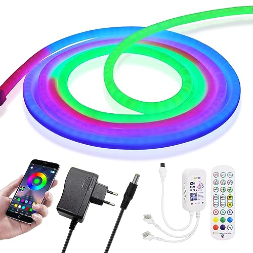 HEGEHE 24V RGB Neon LED Streifen, Wifi Wireless Smart Phone Gesteuert, WS2811 Adressierbare Wasserdicht Diffusion Silikon Neon Flex LED Schlauch, Kompatibel mit Alexa Google Assistant (2M) von HEGEHE