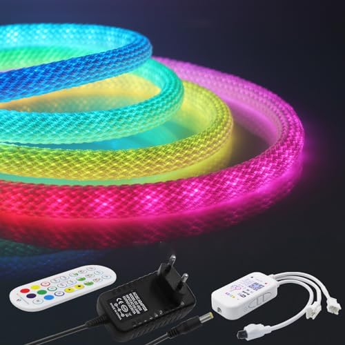 HEGEHE 5V WiFi RGB Neon LED Streifen, 360° illumination WS2812B Adressierbare Wasserdicht Diffusion Silikon Neon Flex LED Schlauch, Smart Phone Gesteuert, Kompatibel mit Alexa Google Assistant (4M) von HEGEHE