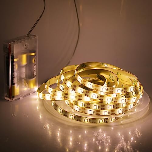 HEGEHE Batteriebetriebene LED-Lichterkette, 60 LEDs/m unter dem Schrank, selbstklebende Lichtleiste für Treppe, Schrank, Küche, Camping, Briefkasten, Ecke DIY Dekoration (Warmweiß, 5M) von HEGEHE