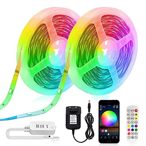 HEGEHE Bluetooth LED Streifen 20M, 5050 RGB LED Strip mit Fernbedienung, App-Steuerung, Musikmodus, Timer-Einstellung, Dimmbar Selbstklebend LED Band für Haus Schlafzimmer TV Küche von HEGEHE