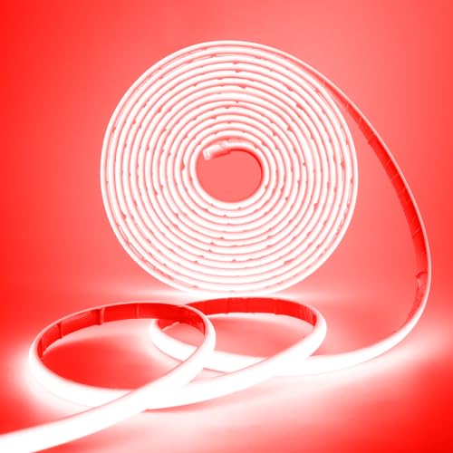 HEGEHE COB Neon LED Streifen, 12V 320LEDs/m Superhell Hohe Dichte IP68 Wasserdicht, Flex Selbstklebend Diffusion COB Neon LED Schlauch Lichtband Strip für Festival Party DIY Deko (Rot, 5M) von HEGEHE