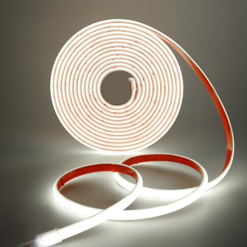 HEGEHE COB Neon LED Streifen, 12V 320LEDs/m Superhell Hohe Dichte IP68 Wasserdicht, Flex Selbstklebend Diffusion COB Neon LED Schlauch Lichtband Strip für Festival Party DIY Deko (Weiß, 5M) von HEGEHE