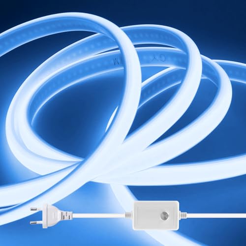 HEGEHE Dimmbar 230V Neon LED Streifen, 288LEDs/m Superhell Hohe Dichte IP65 Wasserdicht Diffusion Flex COB LED Lichtleisten Schlauch, Alle 50cm Schneidbar (Eisblau,9M) von HEGEHE