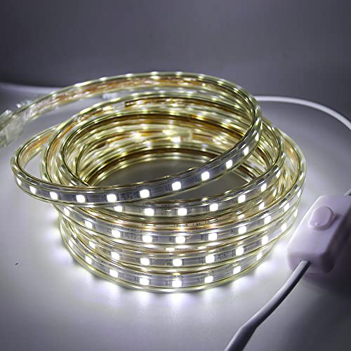 HEGEHE LED Strip mit Schalter 230V, LED Streifen IP65 Wasserdicht Flexibel LED Lichtband Schlauch für Schlafzimmer, Schrank,Haus,Küche, Dekoration (Weiß, 20M) von HEGEHE