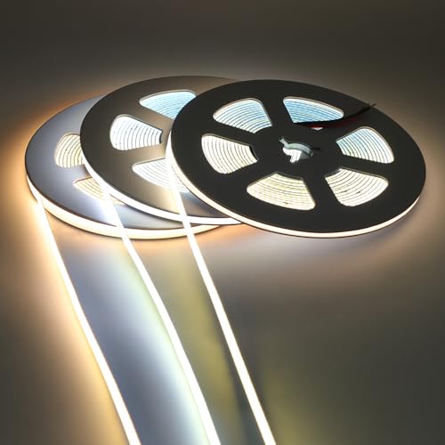 HEGEHE Mini 3MM COB LED Streifen, 12V 384LEDs/m Superhell Hohe Dichte, Selbstklebend Flex LED Lichtband Strip für Hausbeleuchtung Party DIY Deko (Naturweiß, 0.5M) von HEGEHE