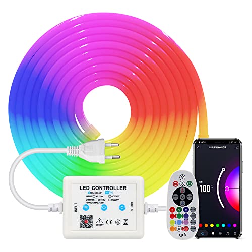HEGEHE RGB Neon LED Streifen, 220V 5050 Silikon IP65 Wasserdicht WiFi Flexible Neon LED Light, mit APP Steuerung, Sync mit Musik Rhythmus (5M) von HEGEHE