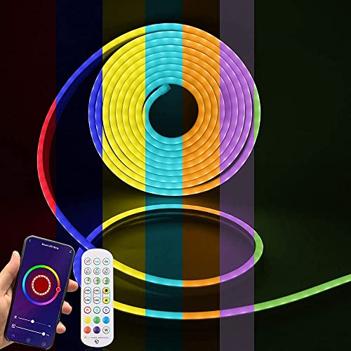 HEGEHE RGB Neon LED Streifen, Wasserdicht Diffusion Silikon Flexibel LED Lichtband Neon Schlauch, Smart App Control, Musiksync, mit Fernbedienung, Kompatibel mit Alexa Google Assistant (10M (5M+5M)) von HEGEHE