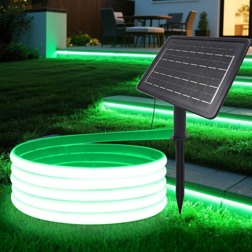 HEGEHE Solar LED Strip, Solarbetriebene COB Neon LED Streifen Außen, 320leds/m, 8 Modi, Schneidbar, IP65 Wasserdicht Diffusion Flex LED Schlauch Band für Garten, Balkon, Treppe (Grün, 3M) von HEGEHE