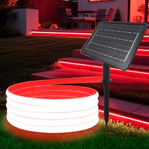 HEGEHE Solar LED Strip, Solarbetriebene COB Neon LED Streifen Außen, 320leds/m, 8 Modi, Schneidbar, IP65 Wasserdicht Diffusion Flex LED Schlauch Band für Garten, Balkon, Treppe (Rot, 1M) von HEGEHE