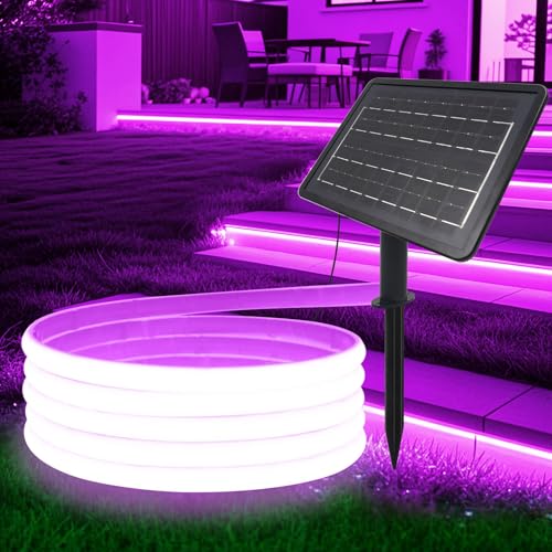 HEGEHE Solar LED Strip, Solarbetriebene COB Neon LED Streifen Außen, 320leds/m, 8 Modi, Schneidbar, IP65 Wasserdicht Diffusion Flex LED Schlauch Band für Garten, Balkon, Treppe (Violett, 10M) von HEGEHE