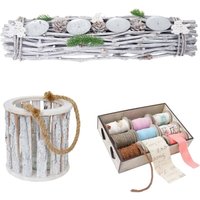 3er Set Windlicht + Bänderbox + Gesteck, Deko-Box Bänder 9 Rollen Geschenkband Kerzenhalter mit Glaseinsatz 3er Set Windlicht + Bänderbox + Gesteck, Deko-Box Bänder 9 Rollen Geschenkband Kerzenhalter mit Glaseinsatz von HEGELE